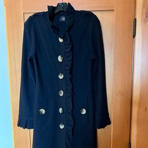 Luii Ruffled Boil Wool Coat, Medium, BLACK